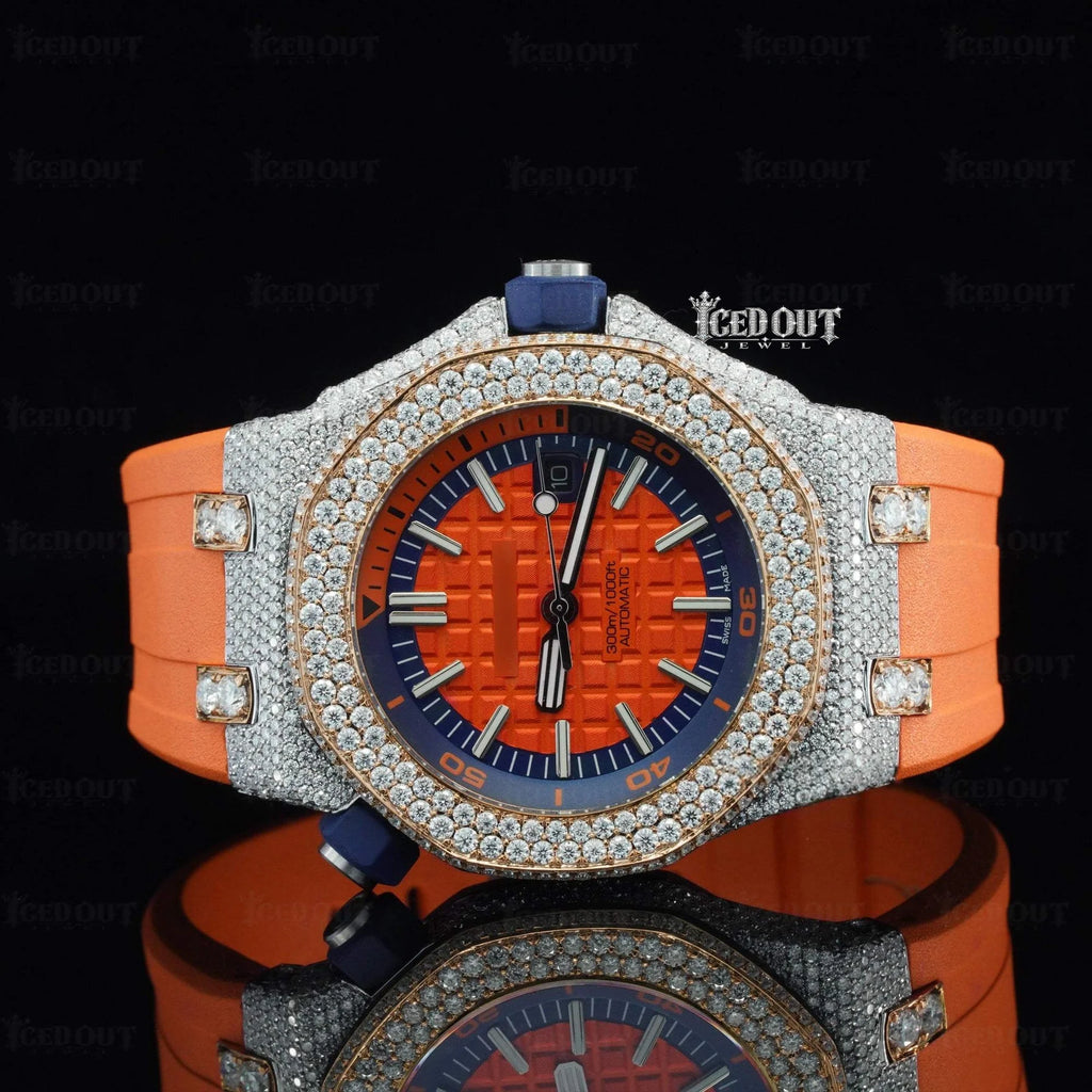 Orange Rubber Strap AP Moissanite Watch