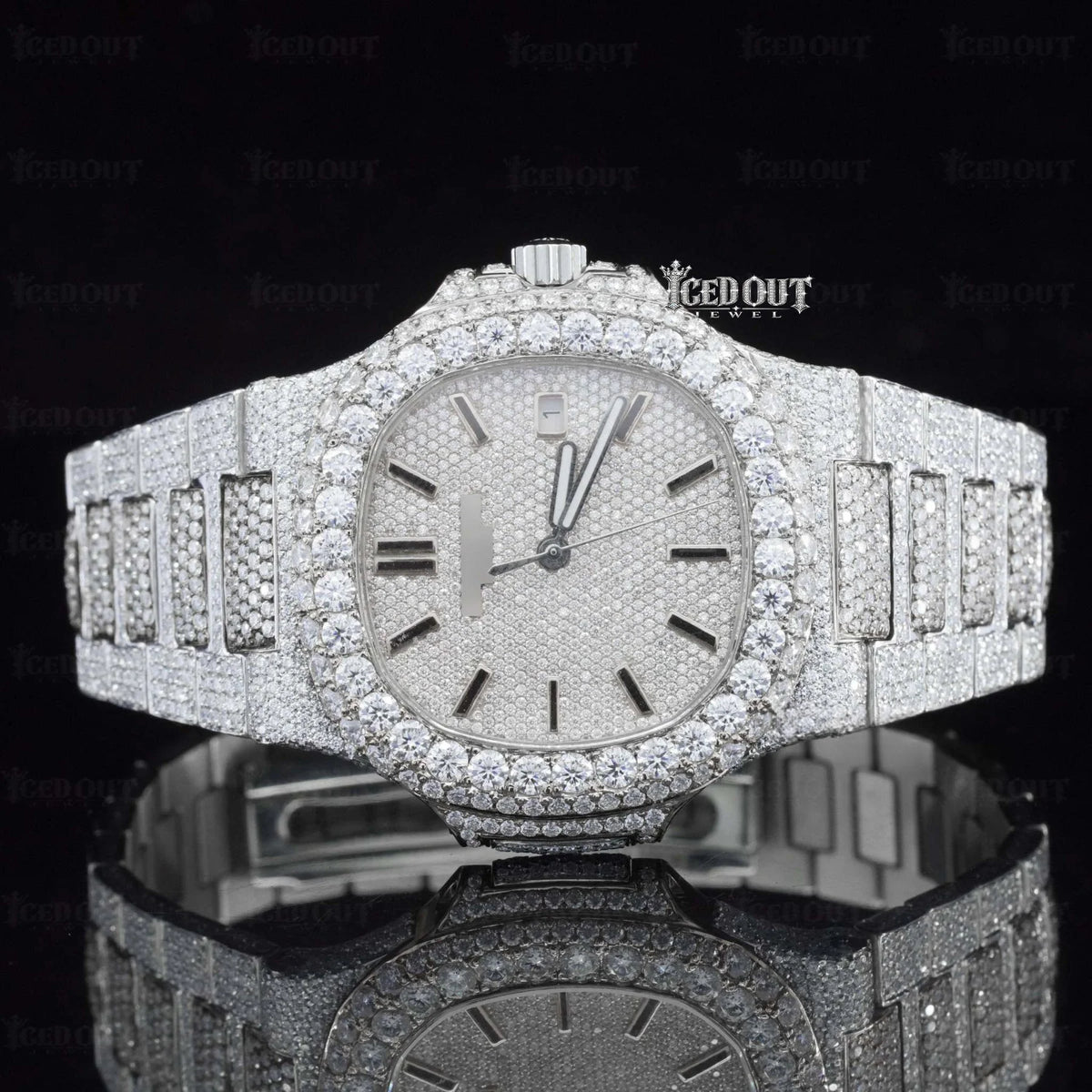 Stick Dial Patek Phillipe Icedout Moissanite Watch