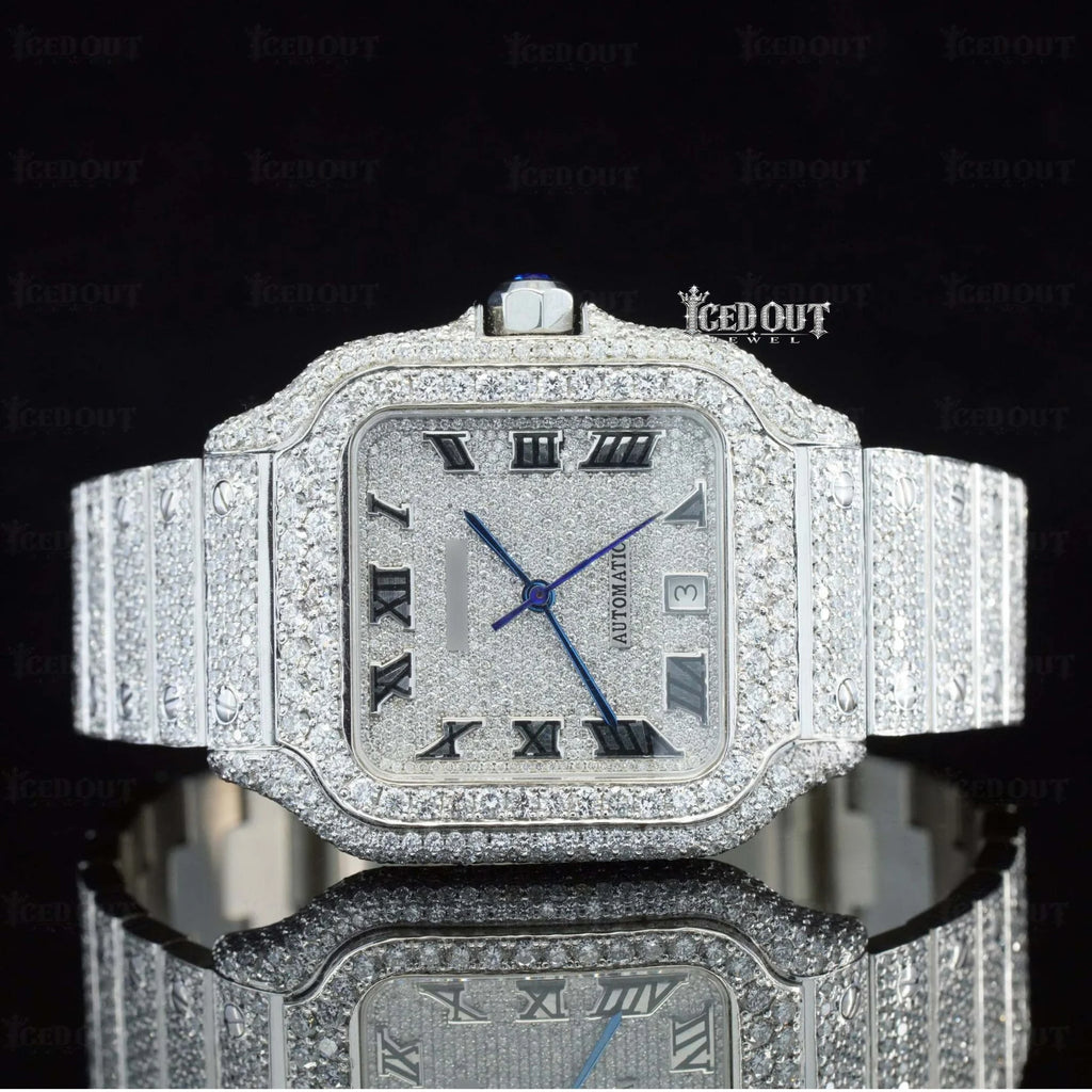 Cartier Moissanite Wrist Watch Roman Numerals