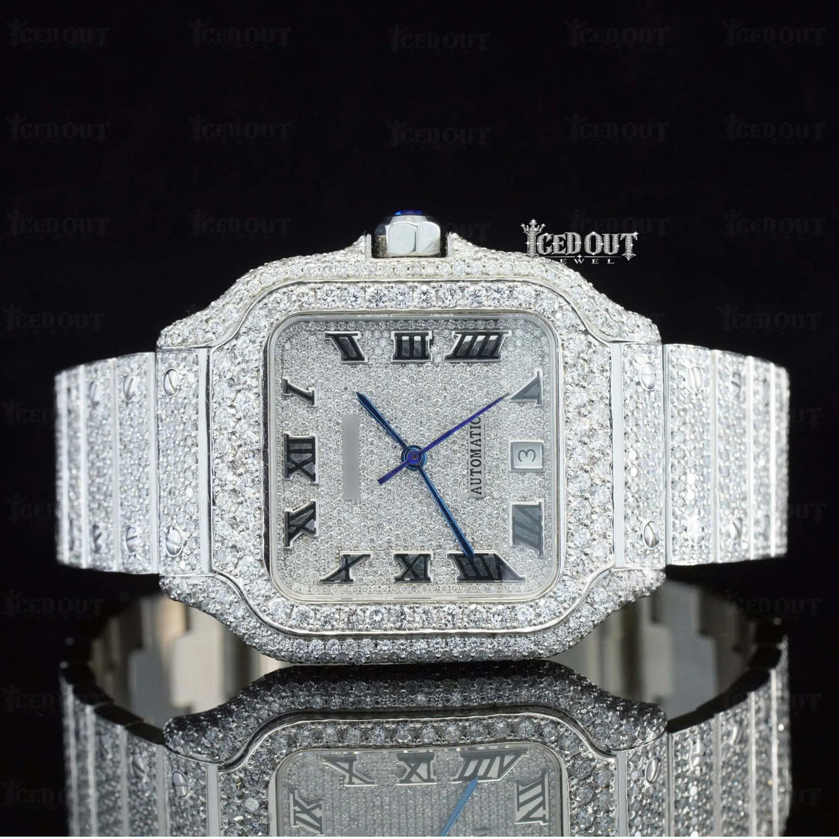 Cartier Moissanite Wrist Watch Roman Numerals