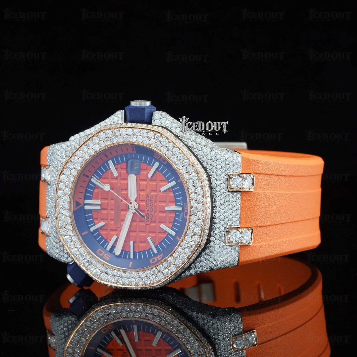 Orange Rubber Strap AP Moissanite Watch