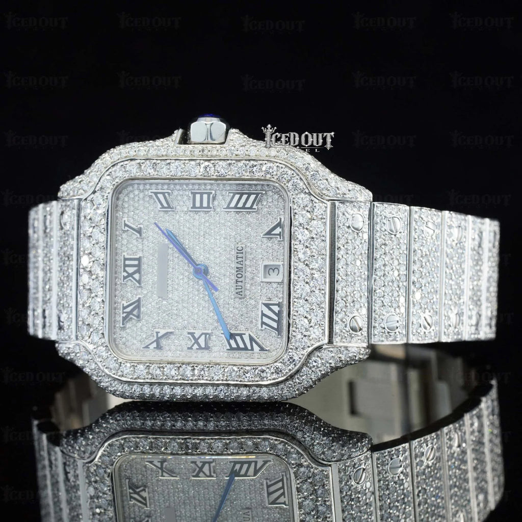 Cartier Moissanite Wrist Watch Roman Numerals