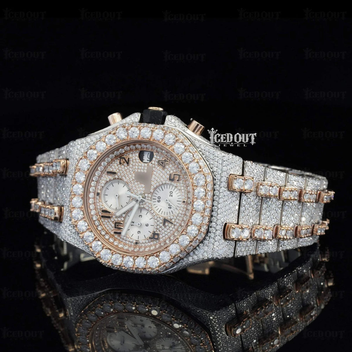 41mm AP Chronograph Rose Gold Moissanite Timepiece