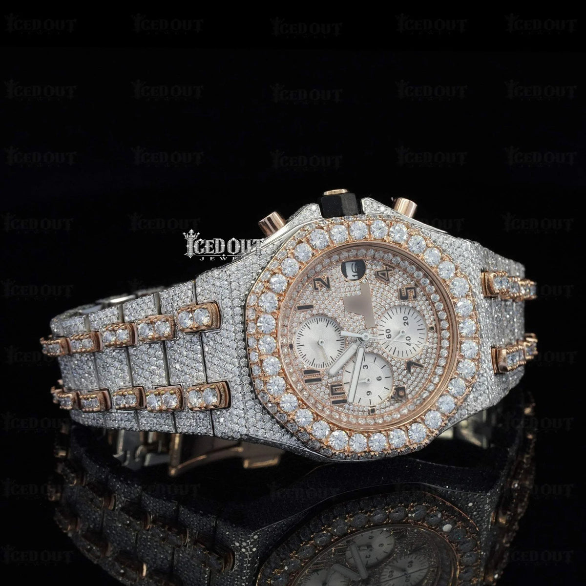 41mm AP Chronograph Rose Gold Moissanite Timepiece
