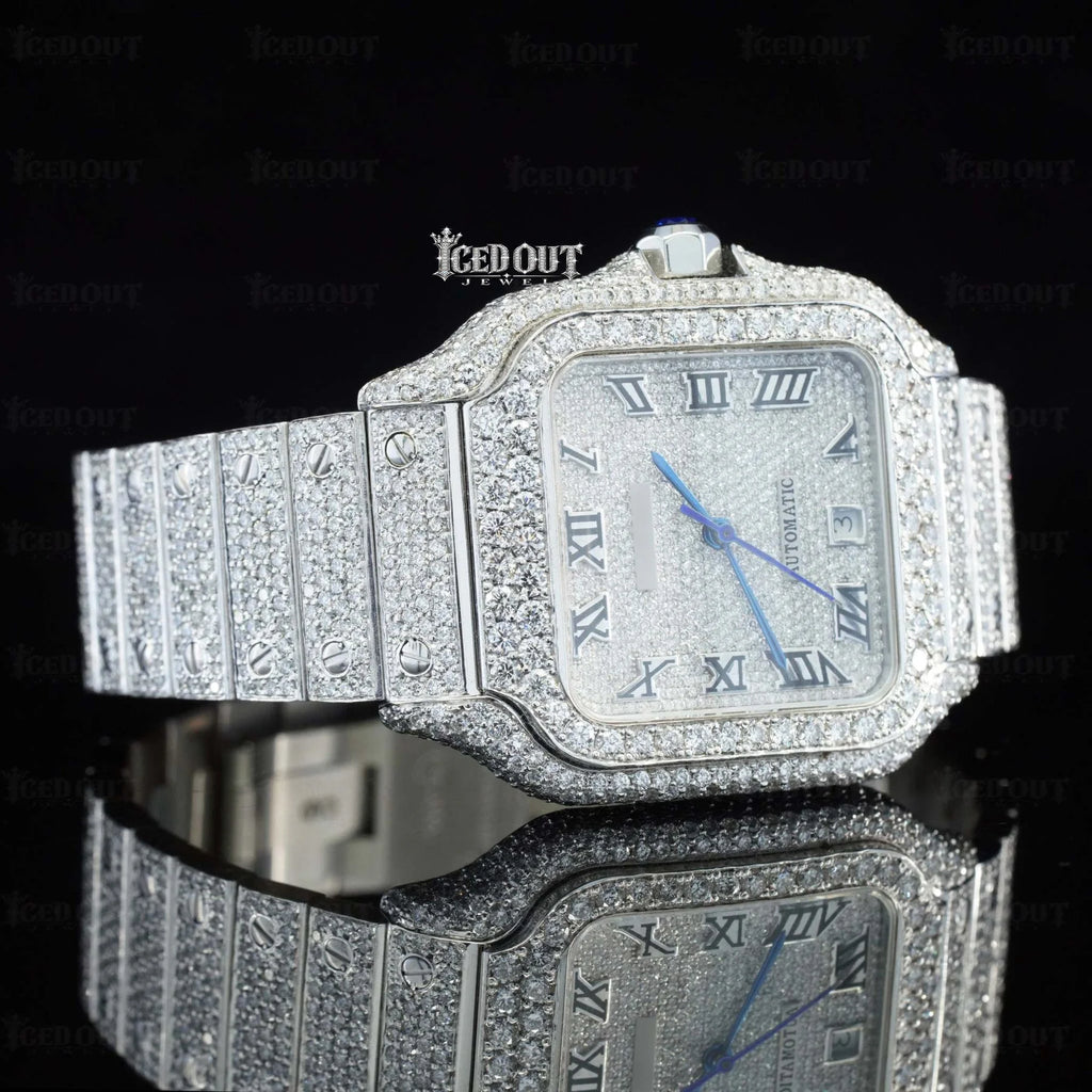 Cartier Moissanite Wrist Watch Roman Numerals