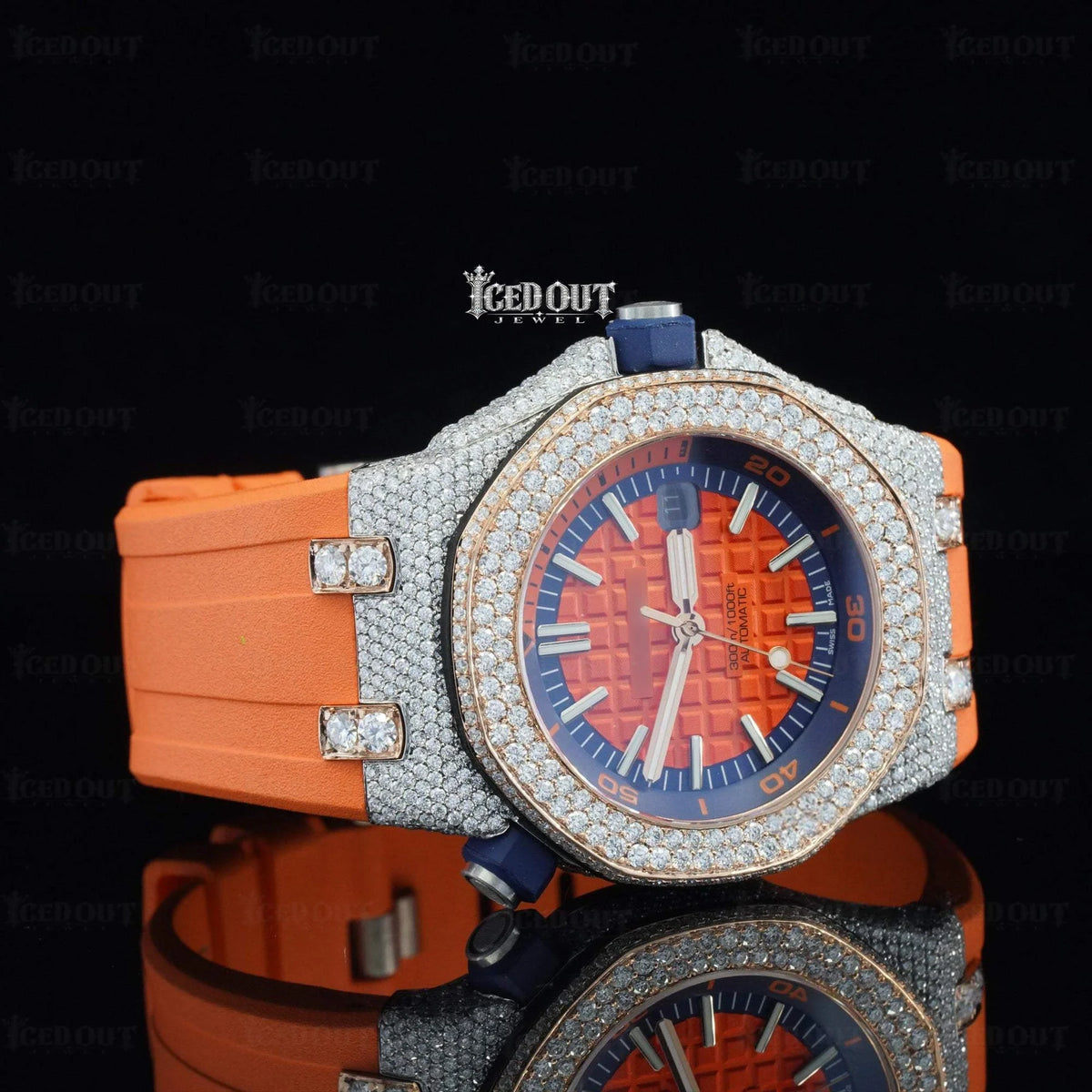 Orange Rubber Strap AP Moissanite Watch
