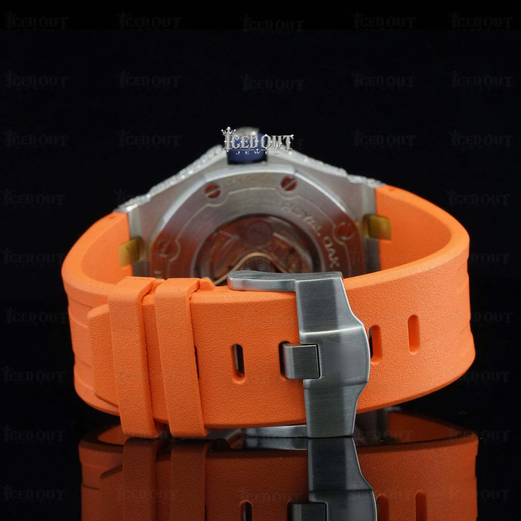 Orange Rubber Strap AP Moissanite Watch
