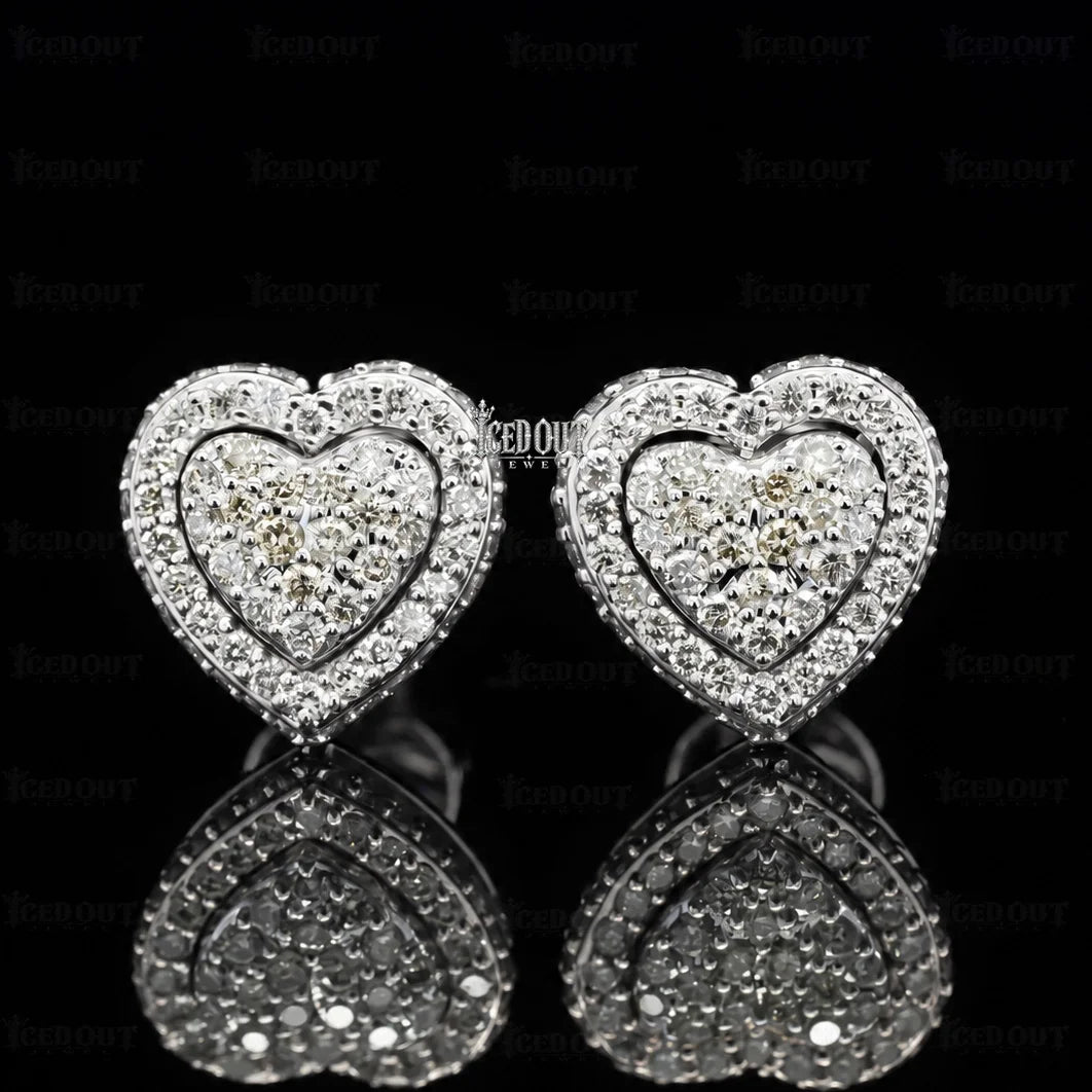 front view of moissanite heart earrings​