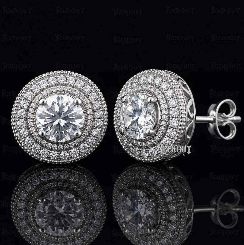 front and side view of moissanite earrings studs​
