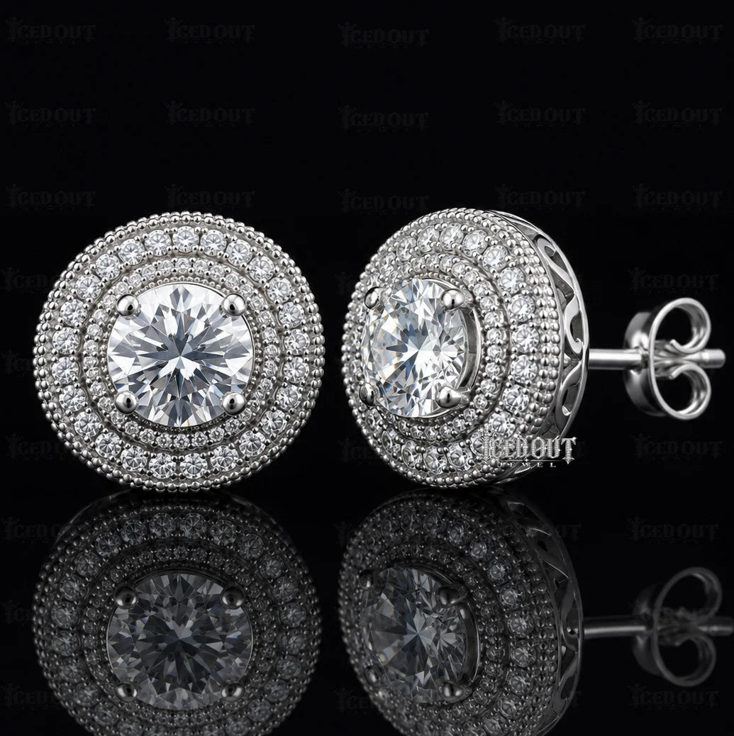 front and side view of moissanite earrings studs​
