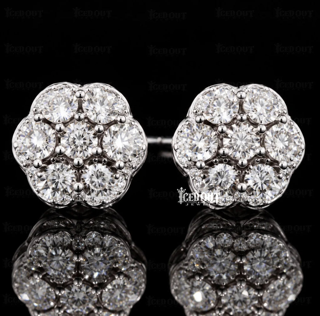 front view of moissanite halo earrings