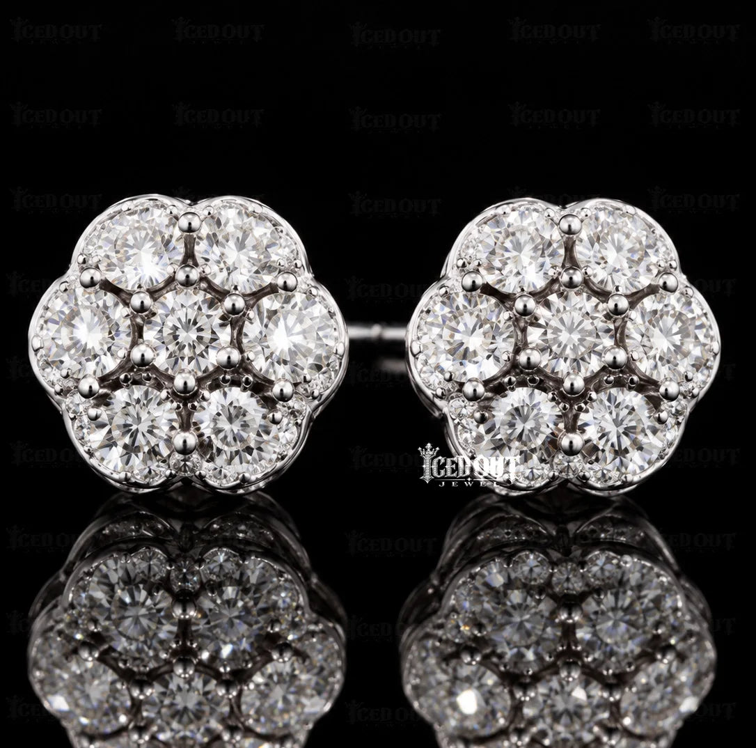 front view of moissanite halo earrings