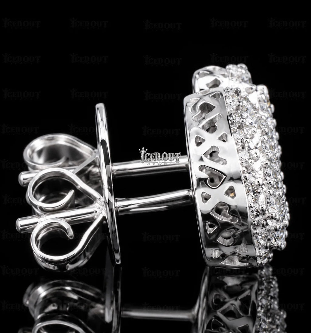 side view of  silver moissanite earrings
