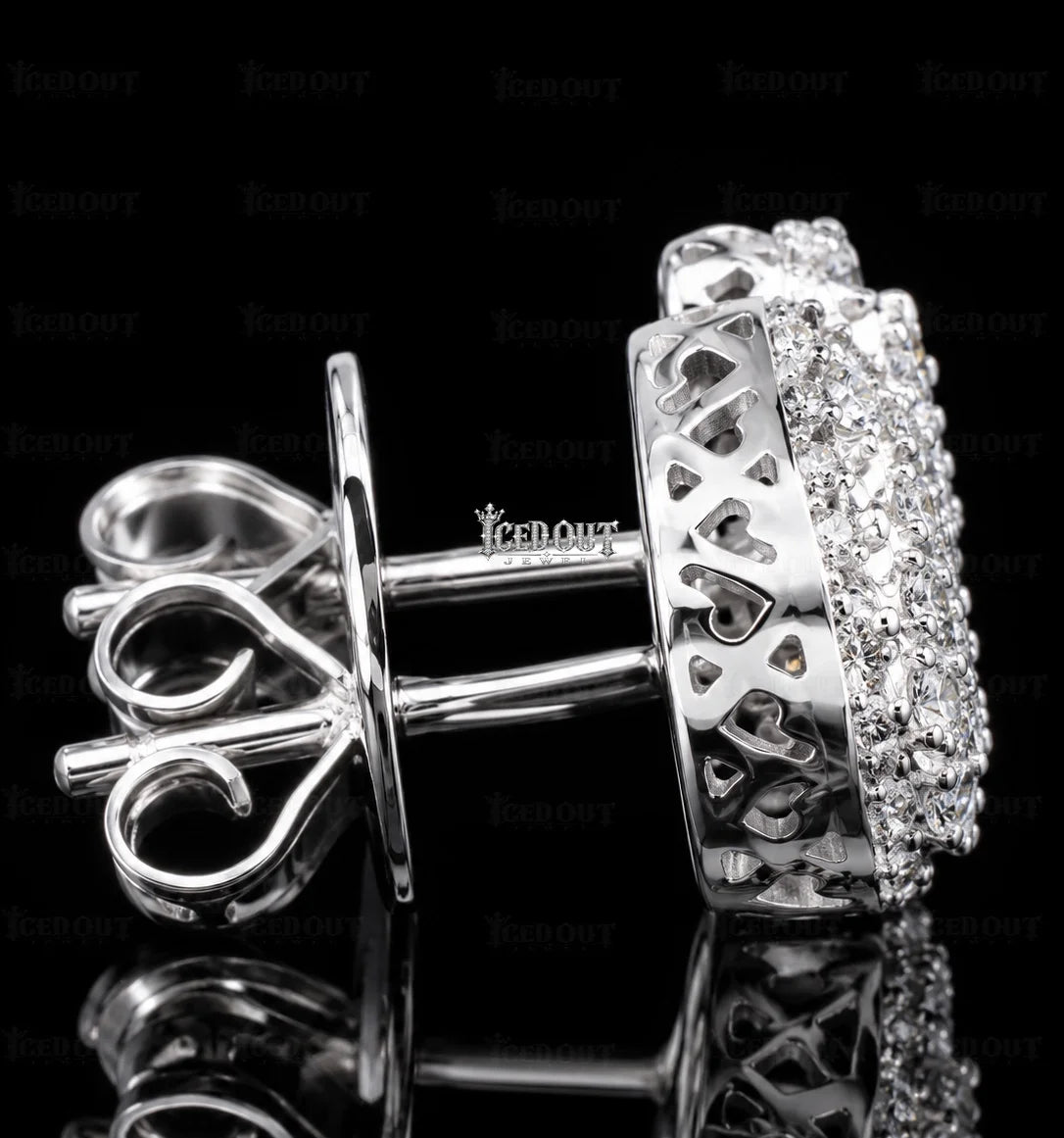 side view of  silver moissanite earrings
