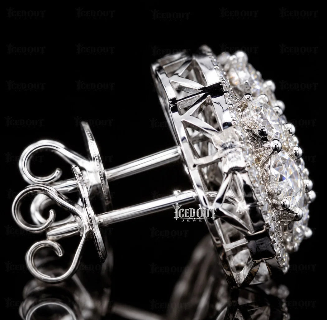 side view of stud moissanite earrings