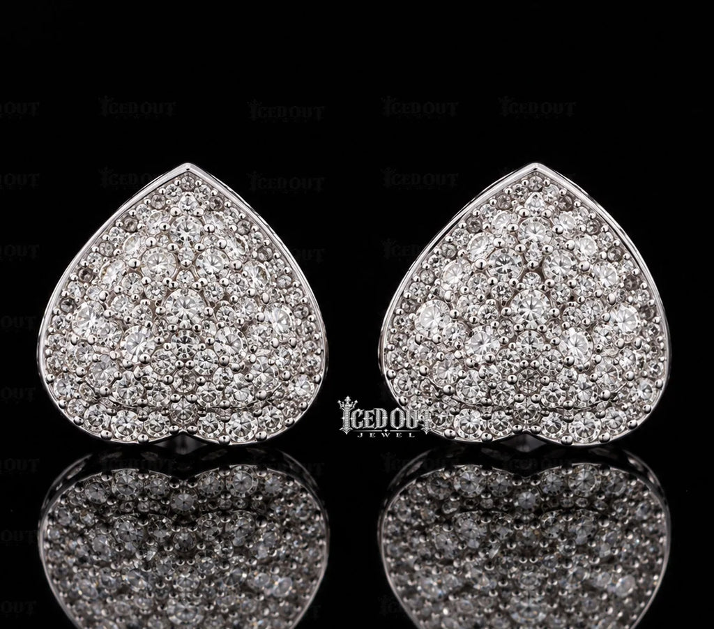front view of silver moissanite earrings
