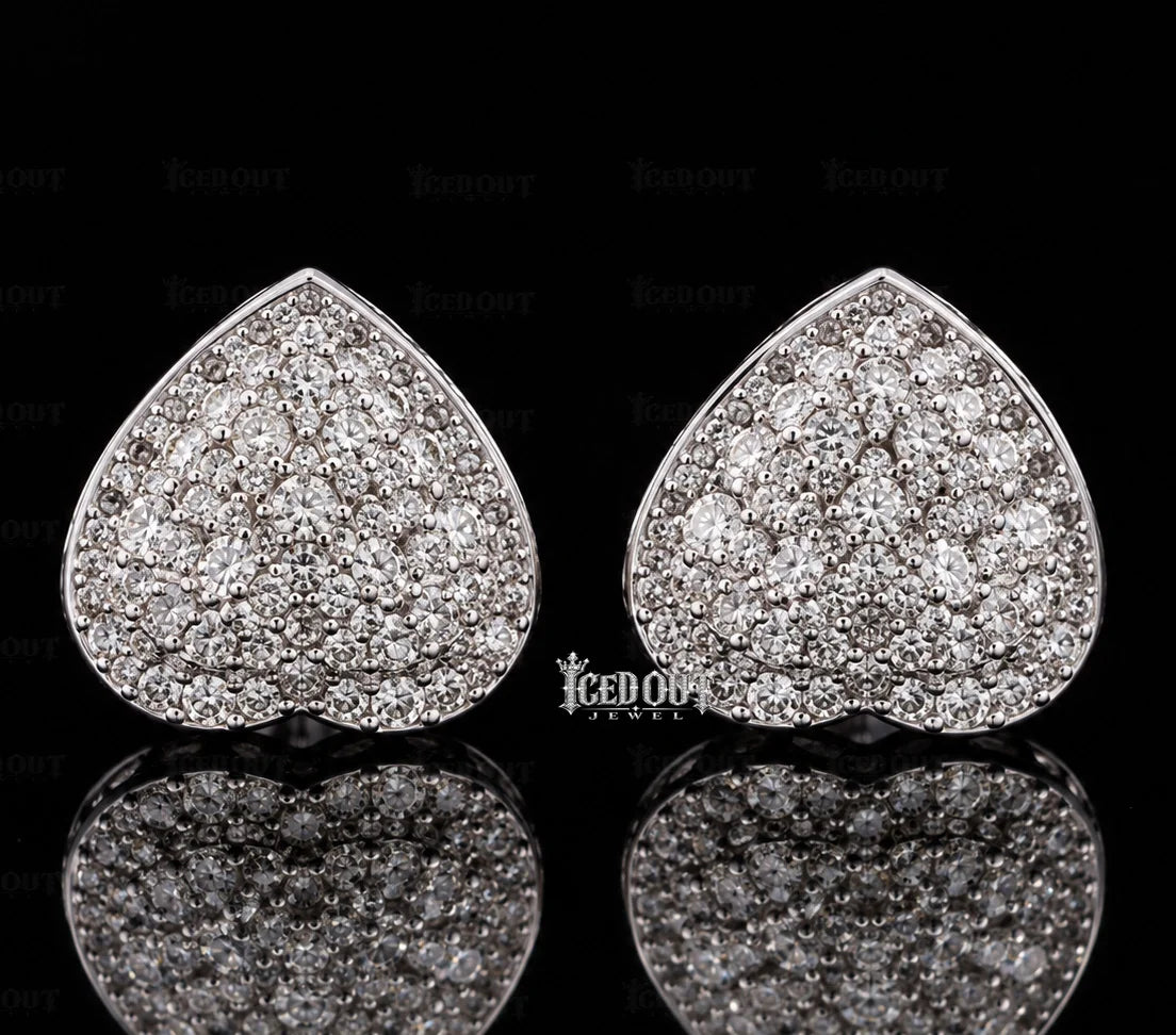 front view of silver moissanite earrings
