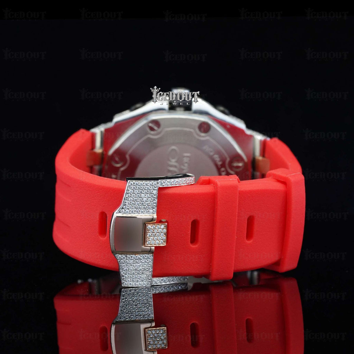 Red AP Chronograph Rubber Strap Moissanite Bust Down Watch