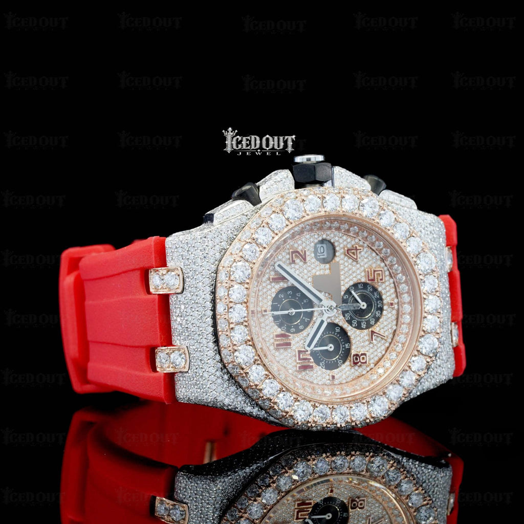 Red AP Chronograph Rubber Strap Moissanite Bust Down Watch