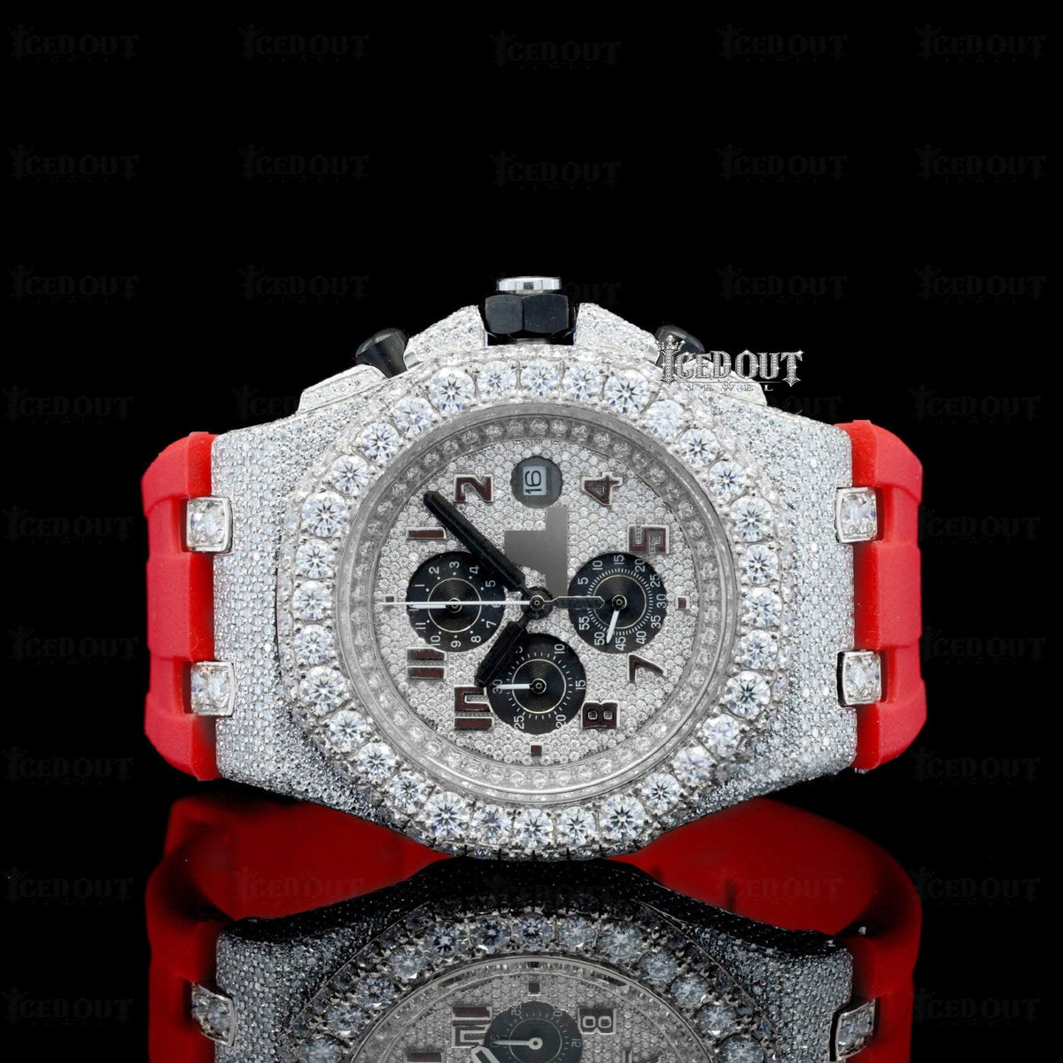 Red AP Chronograph Rubber Strap Moissanite Bust Down Watch