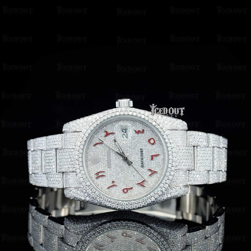 Icedout Moissanite Rolex Red Arabic Dial for Unisex