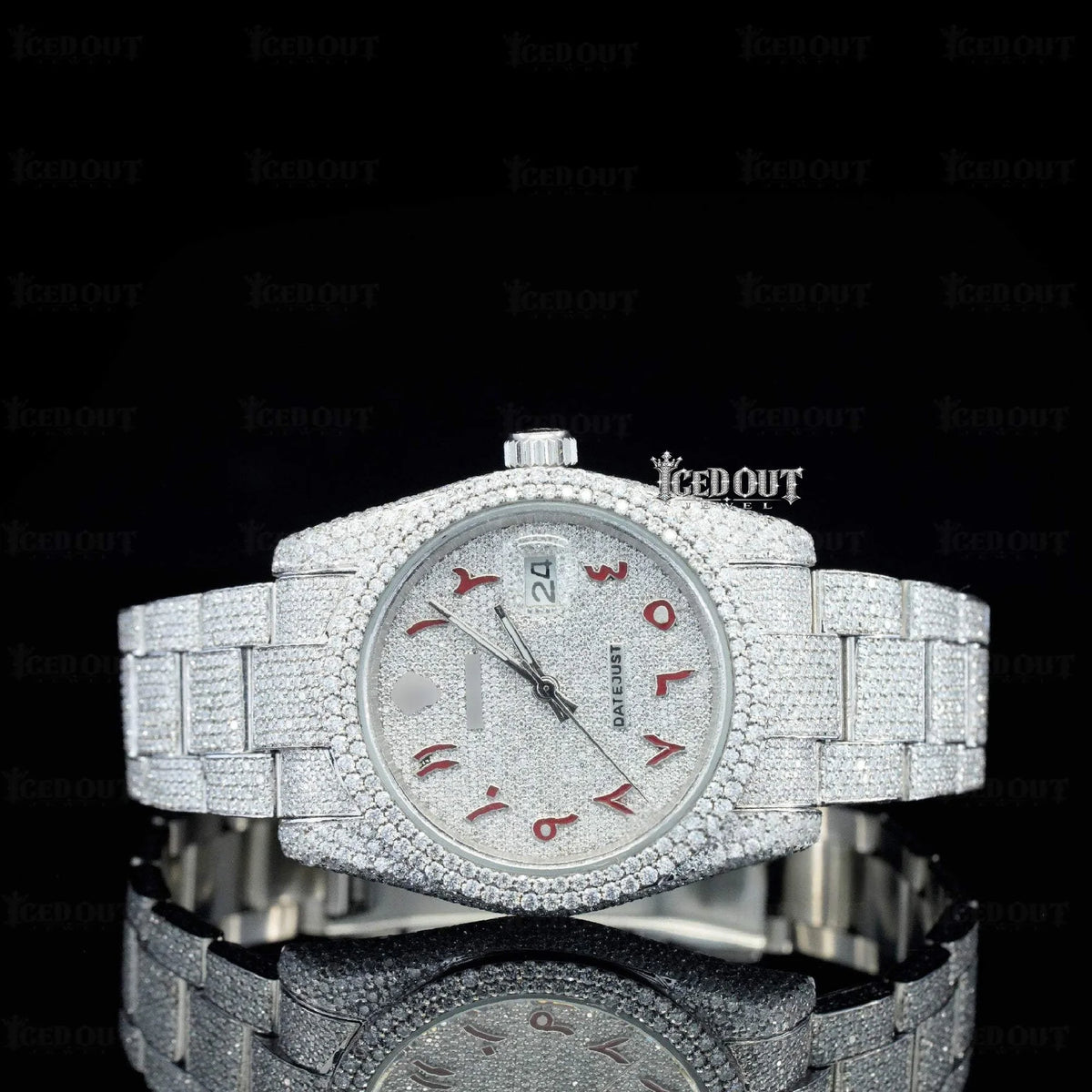 Icedout Moissanite Rolex Red Arabic Dial for Unisex