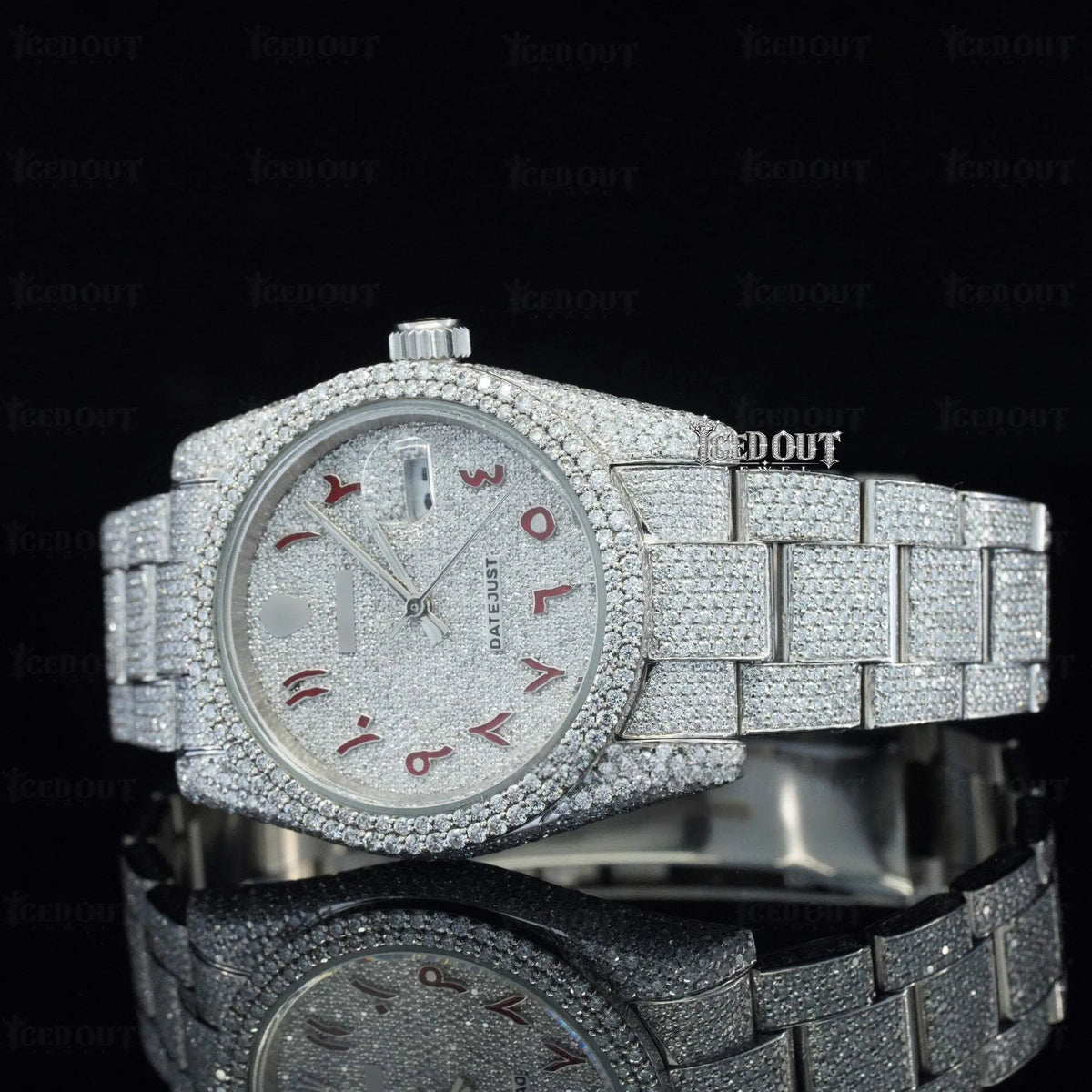Icedout Moissanite Rolex Red Arabic Dial for Unisex