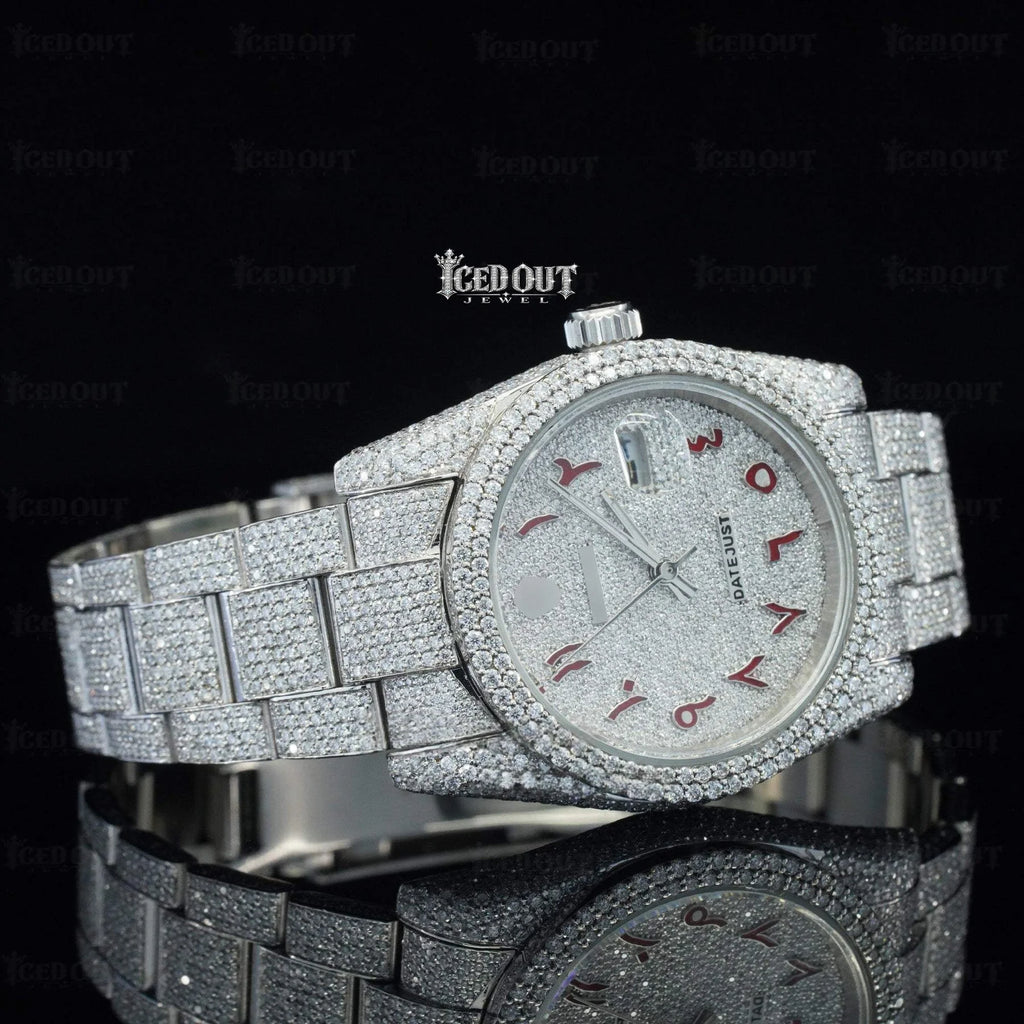 Icedout Moissanite Rolex Red Arabic Dial for Unisex