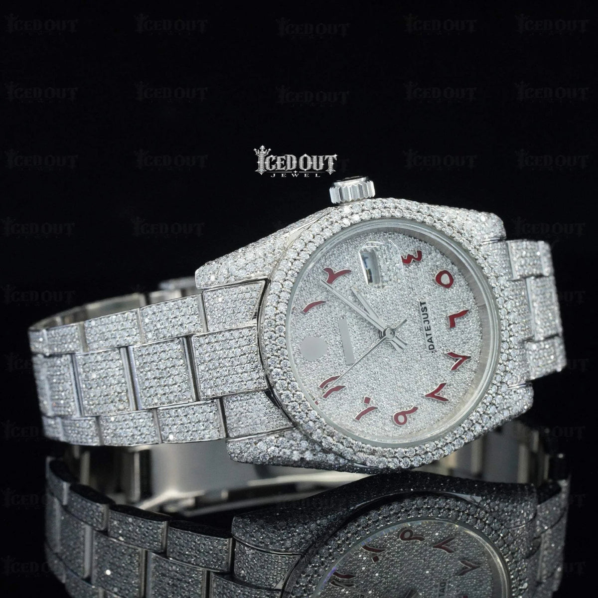 Icedout Moissanite Rolex Red Arabic Dial for Unisex