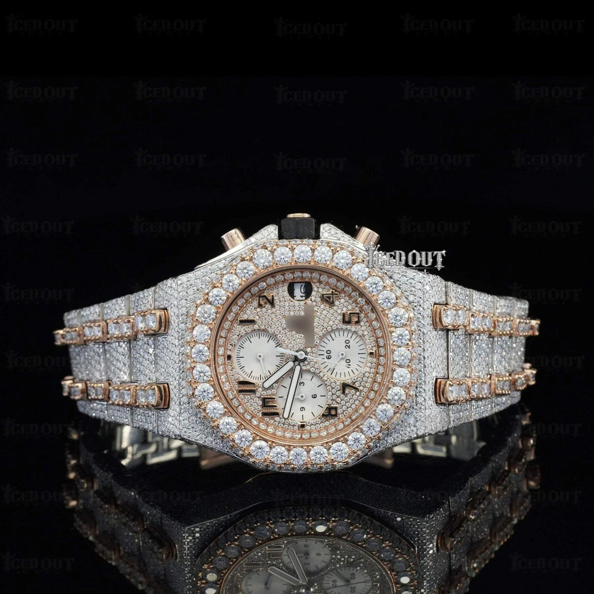 41mm AP Chronograph Rose Gold Moissanite Timepiece