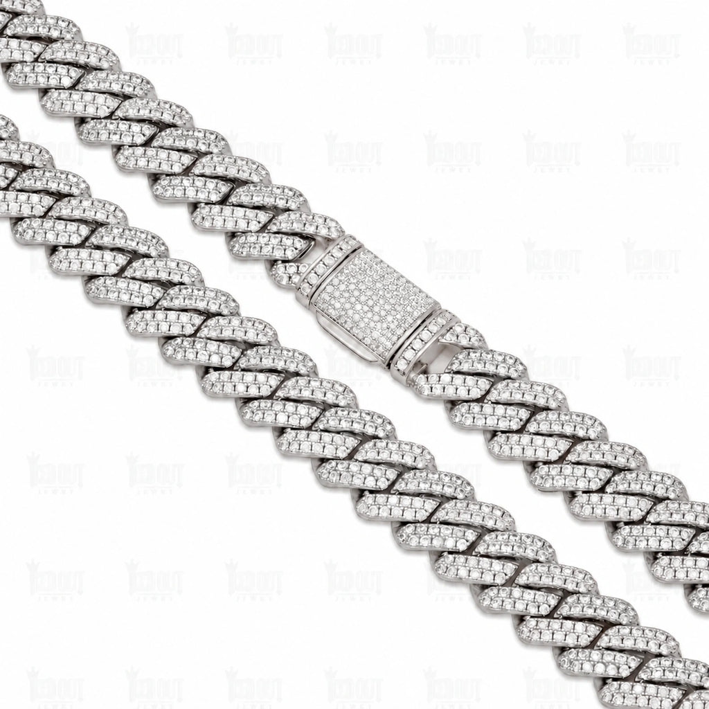 lock view of moissanite cuban link chain 925