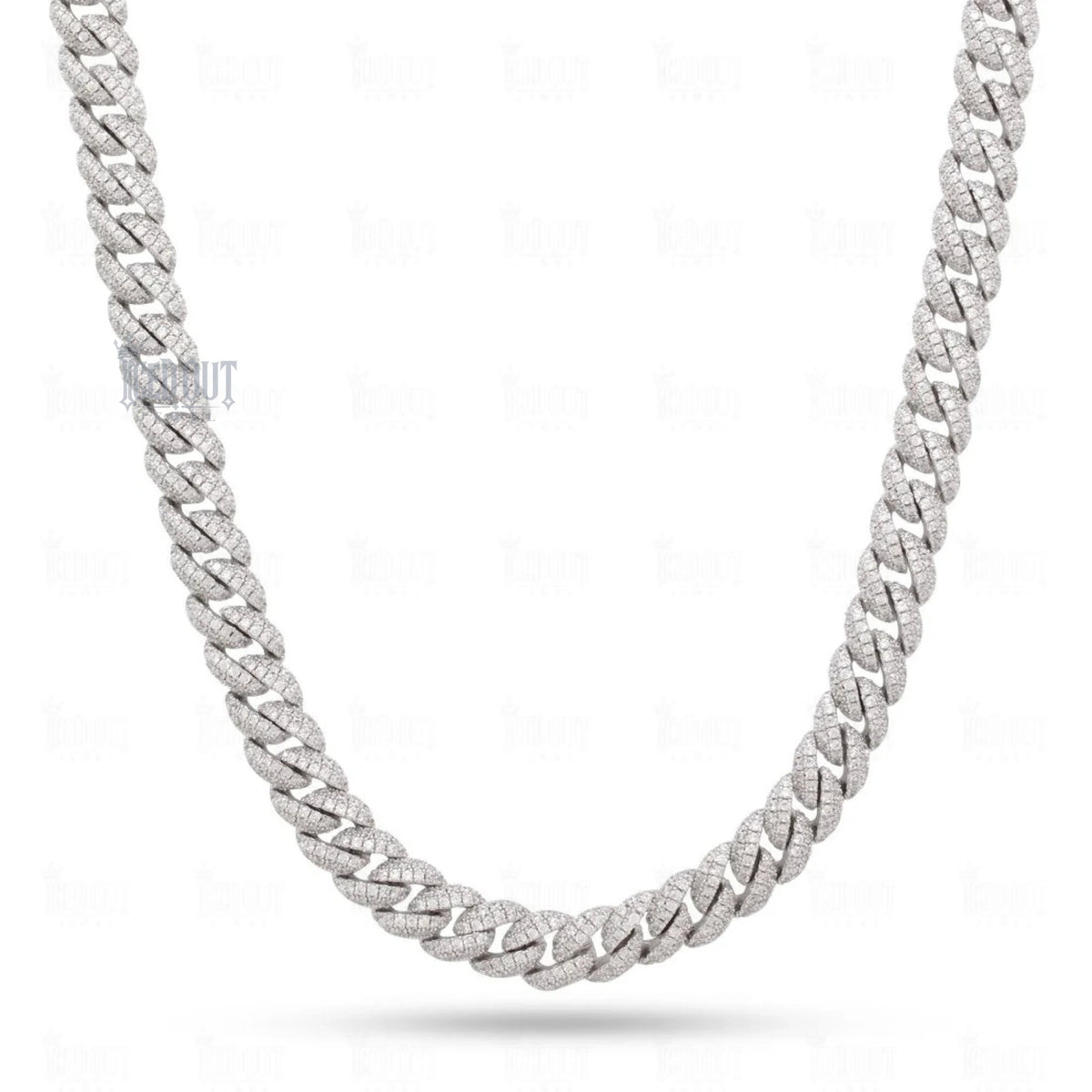 front view of moissanite cuban link chain