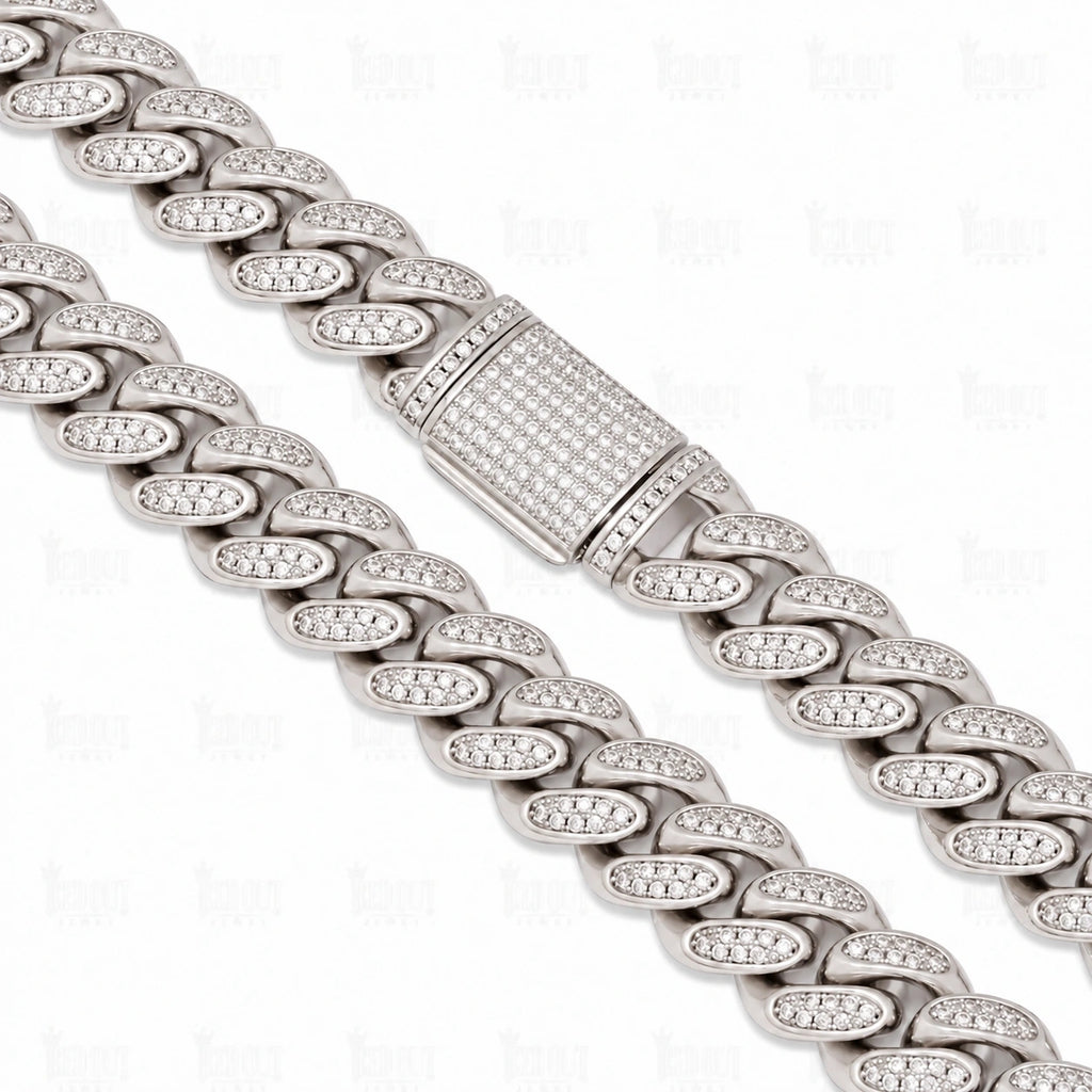 lock view of moissanite cuban link chain 925 silver
