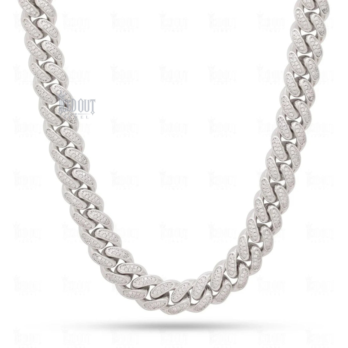 front view of moissanite cuban link chain
