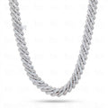 front view of 12 Mm Moissanite Iced out Cuban Link Chain in Silver
