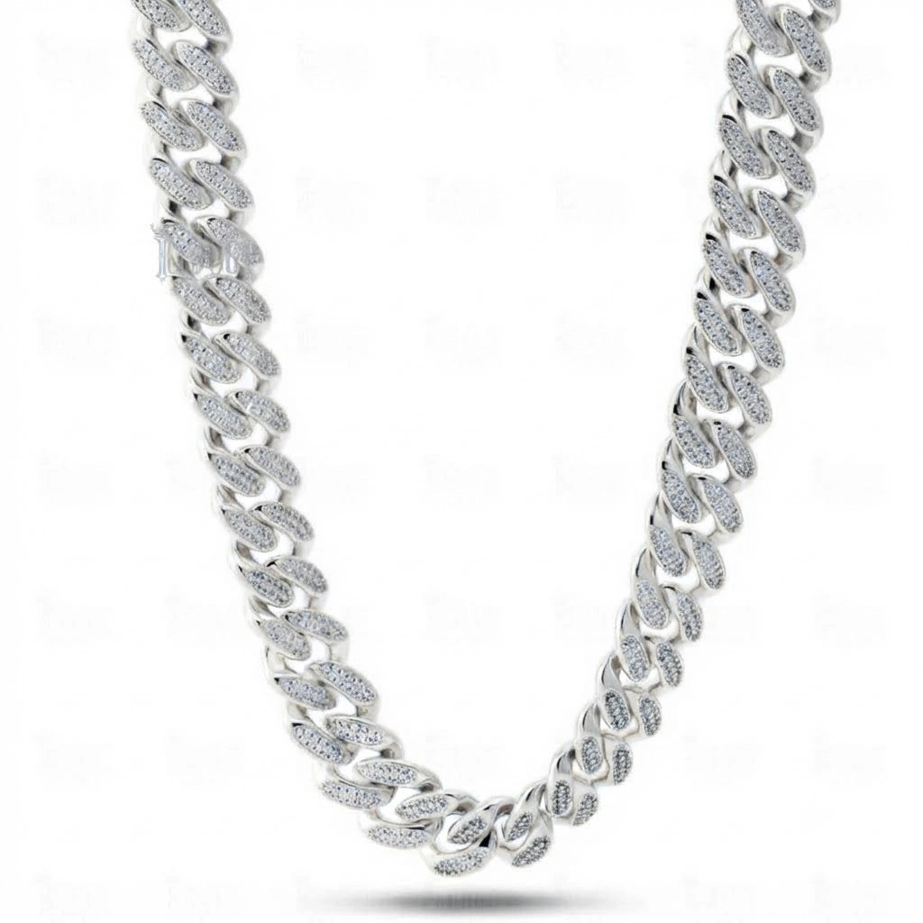front view of moissanite cuban link chain