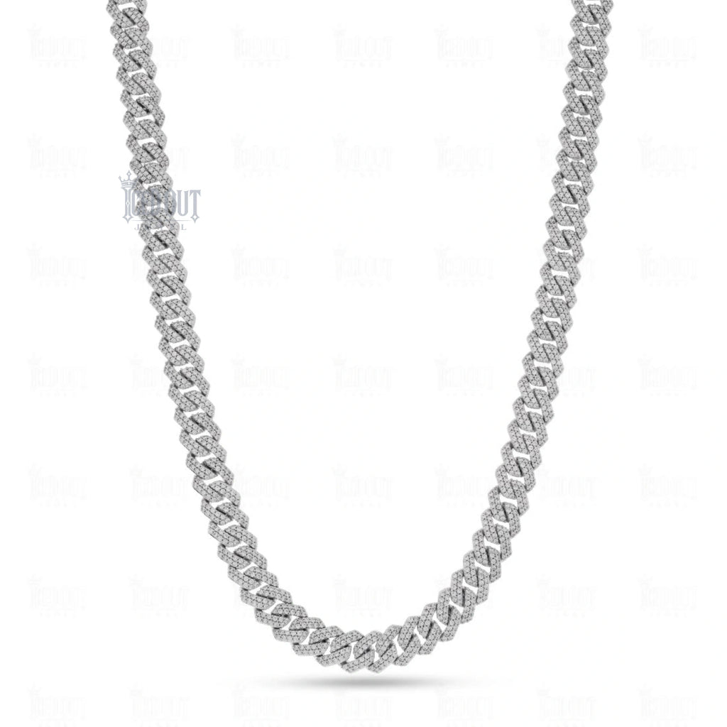 front view of moissanite cuban link chain 925