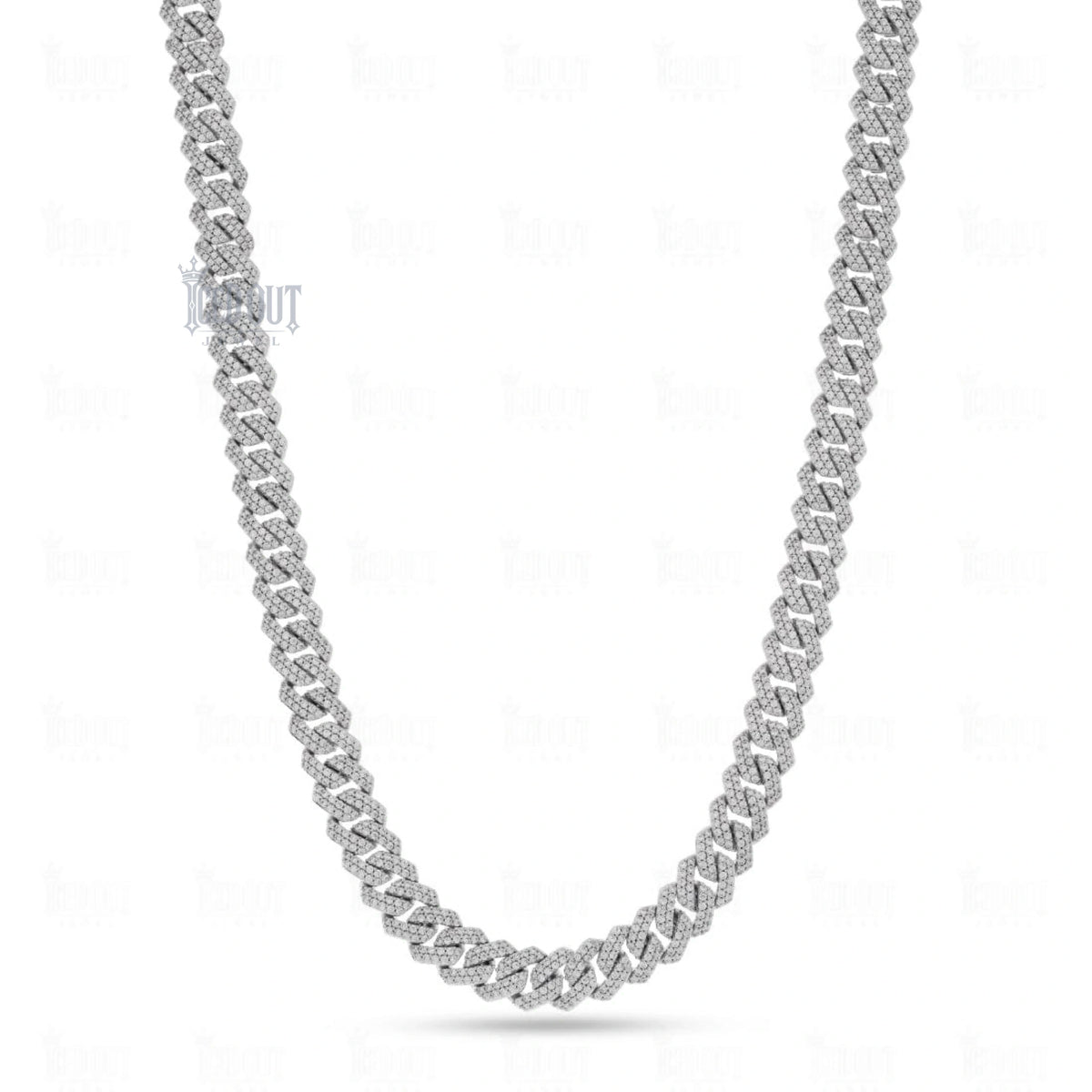 front view of moissanite cuban link chain 925