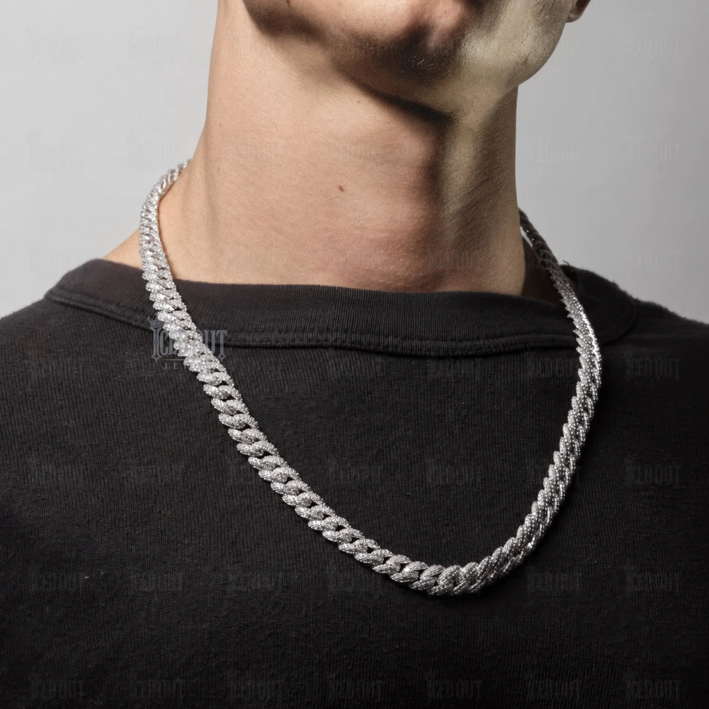 8 MM Moissanite Miami Cuban Link Chain in Silver