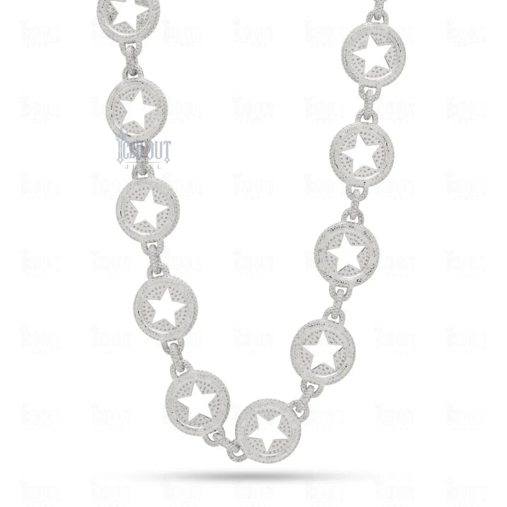 20 MM Circled Star Moissanite Chain In Sterling Silver