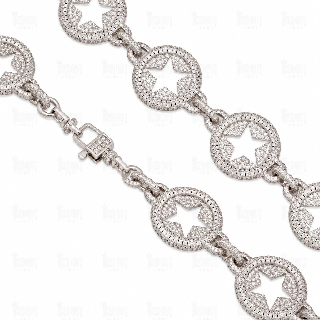 20 MM Circled Star Moissanite Chain In Sterling Silver