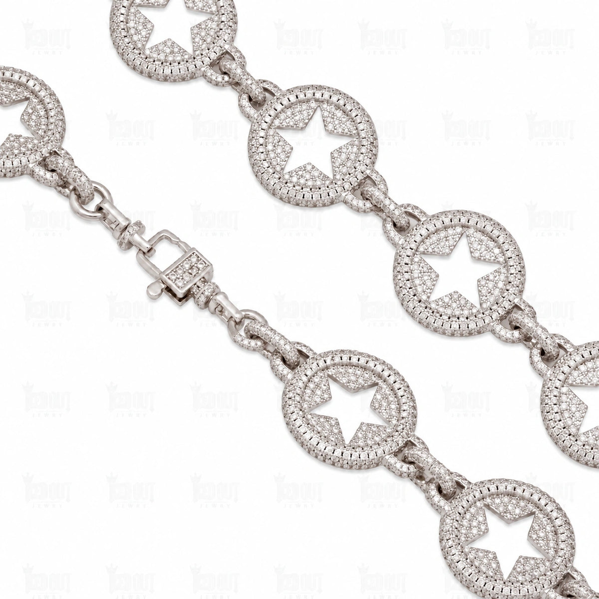 20 MM Circled Star Moissanite Chain In Sterling Silver