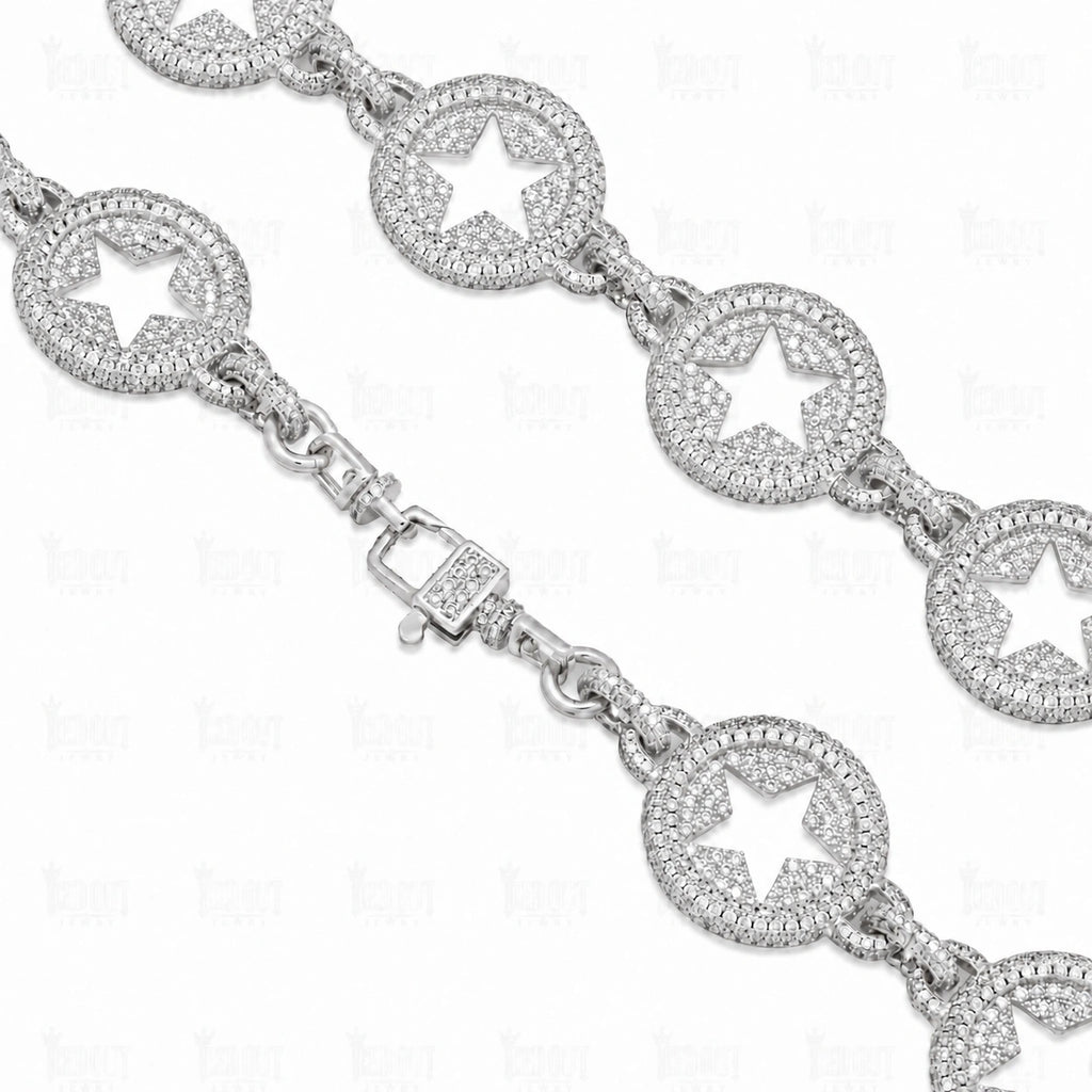 20 MM Circled Star Moissanite Chain In Sterling Silver