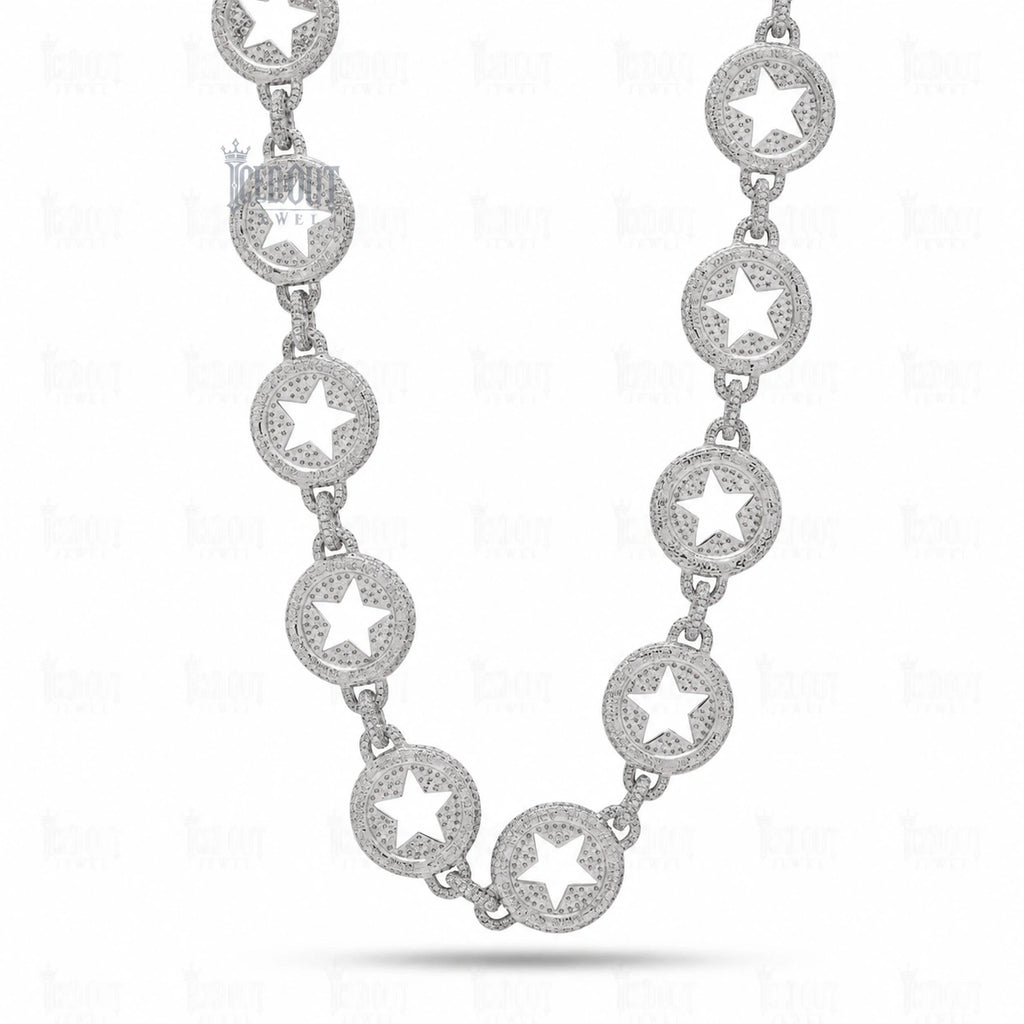 20 MM Circled Star Moissanite Chain In Sterling Silver