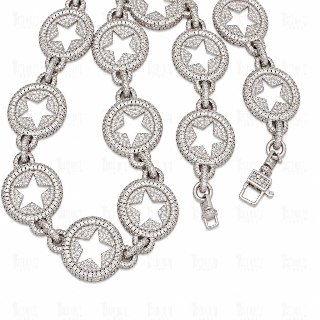 20 MM Circled Star Moissanite Chain In Sterling Silver