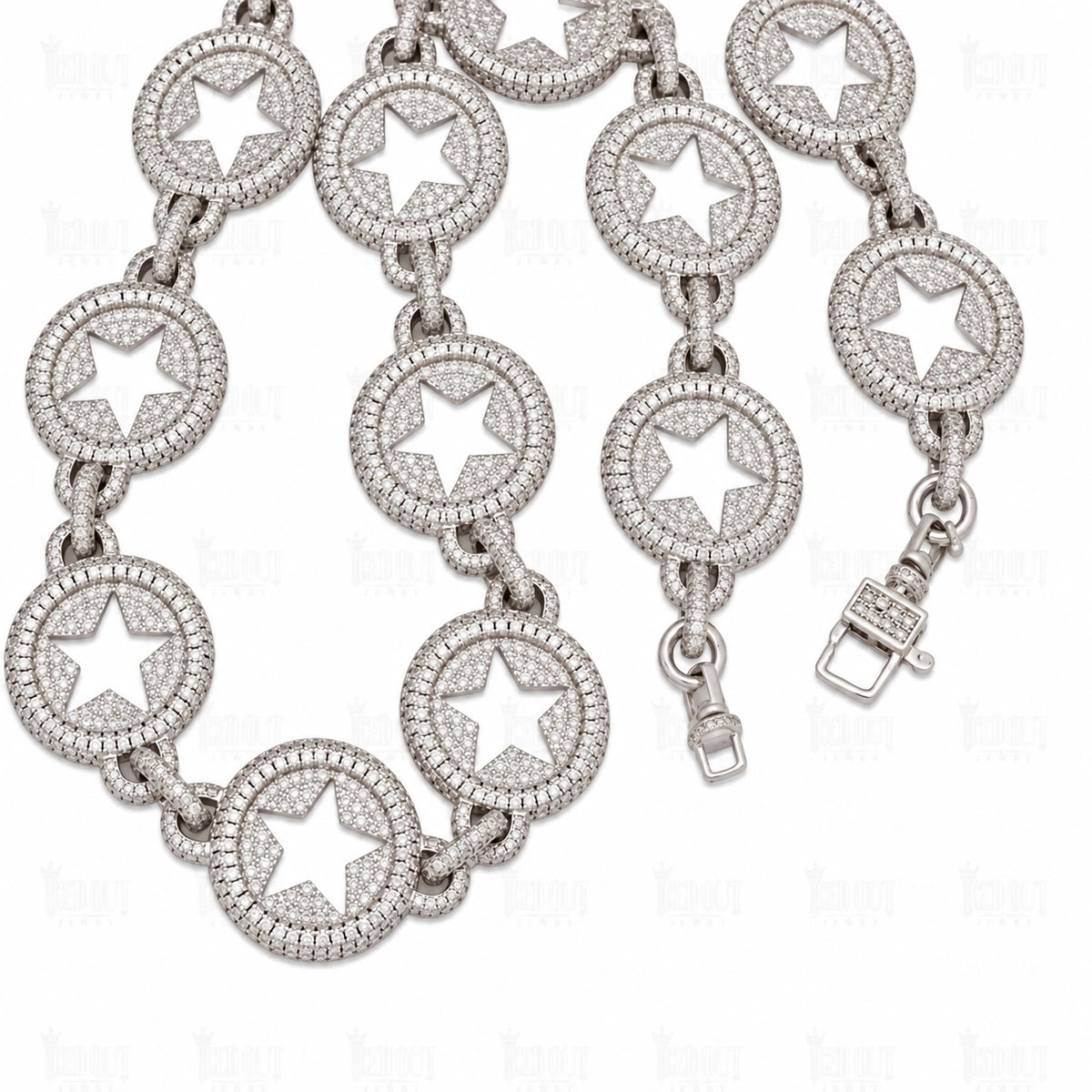 20 MM Circled Star Moissanite Chain In Sterling Silver