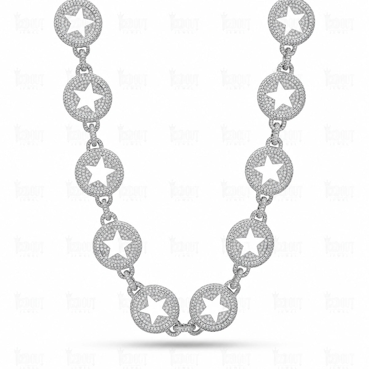 20 MM Circled Star Moissanite Chain In Sterling Silver