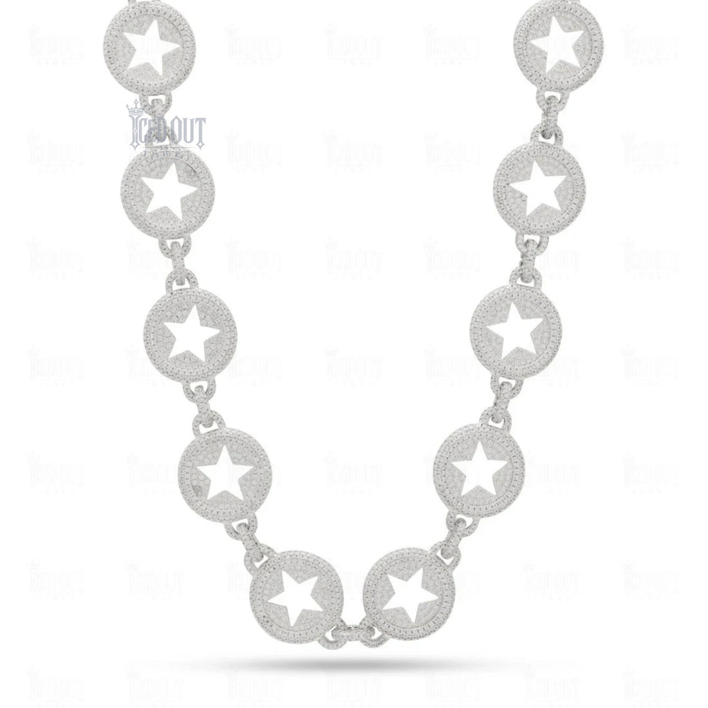 20 MM Circled Star Moissanite Chain In Sterling Silver