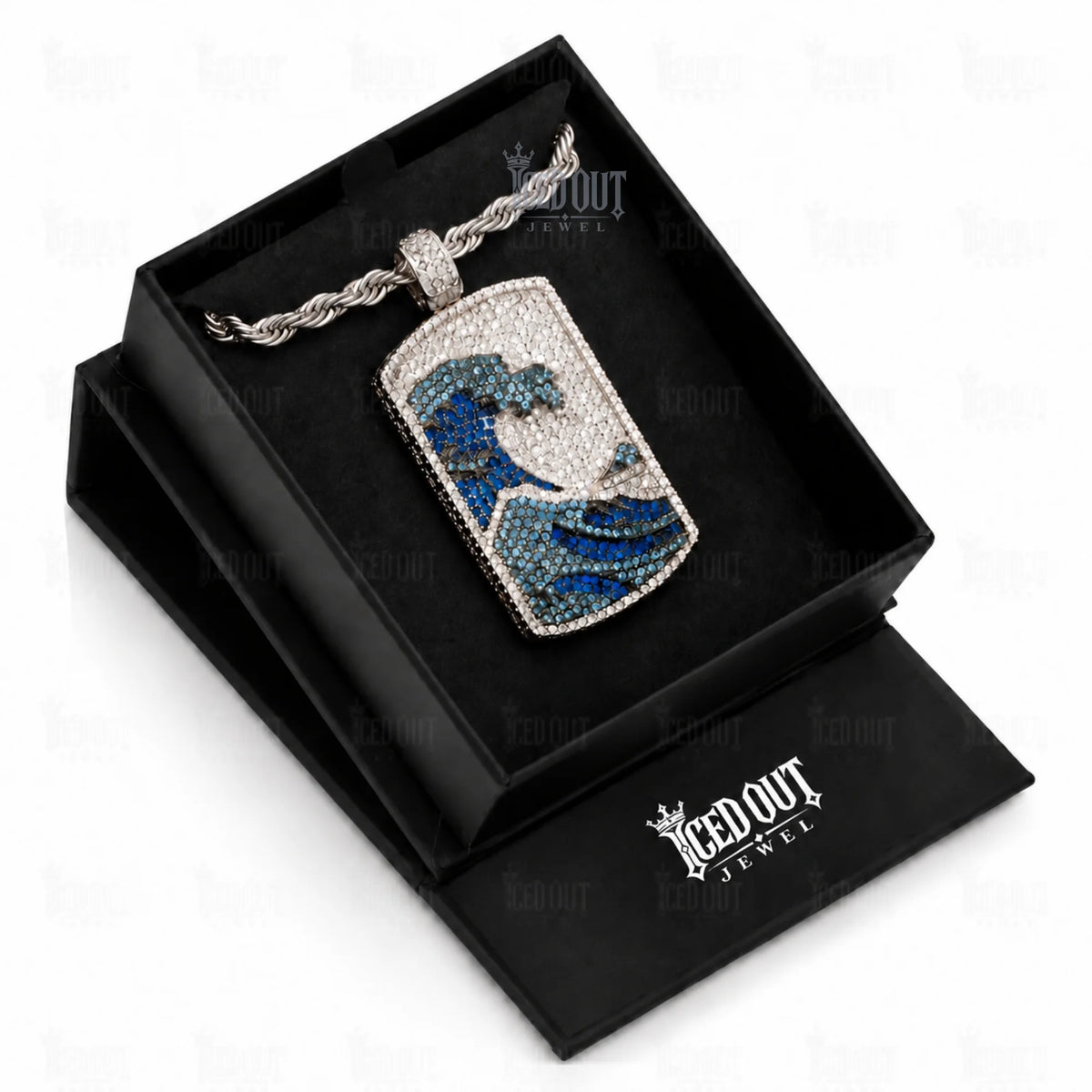 moissanite necklace mens​ in box view