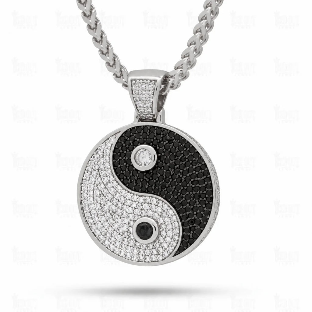 front view of silver medallion necklace
